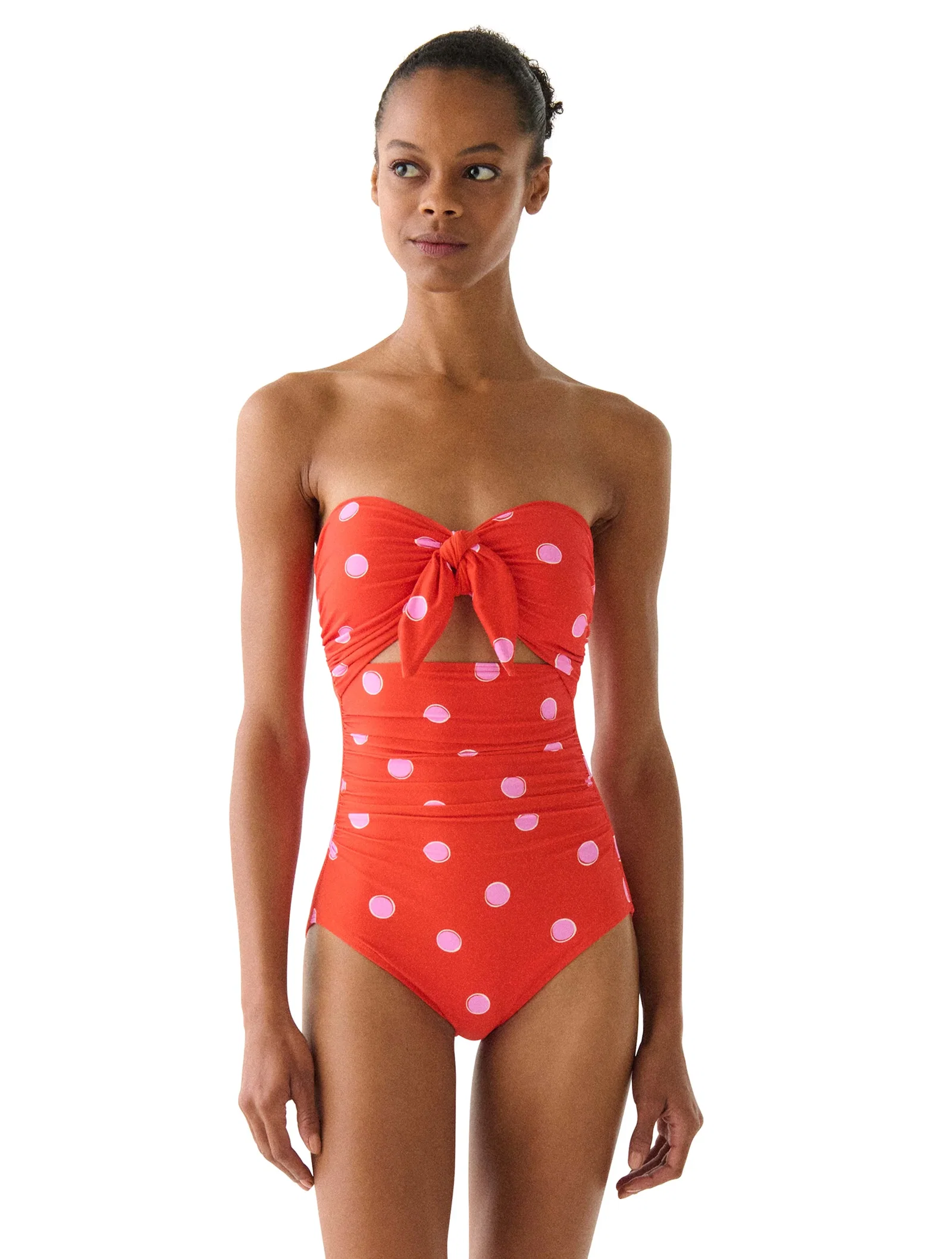 Image of kate spade new york Bandeau Tie Front One Piece Swimsuit - Downtown Dot