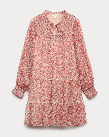 Per Una Printed Ladder Lace Insert Mini Smock Dress in Pink Mix