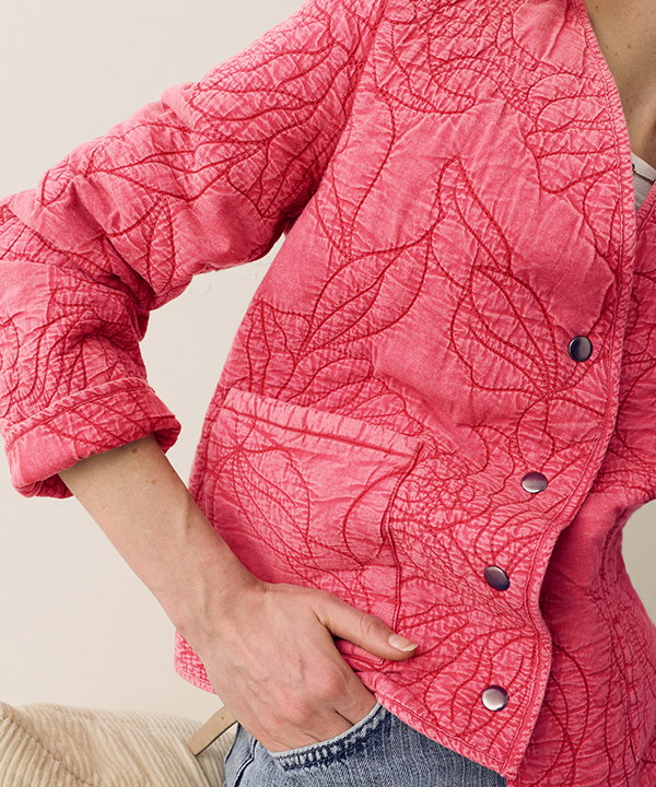 Per Una Pure Cotton Floral Quilted Jacket in Pink