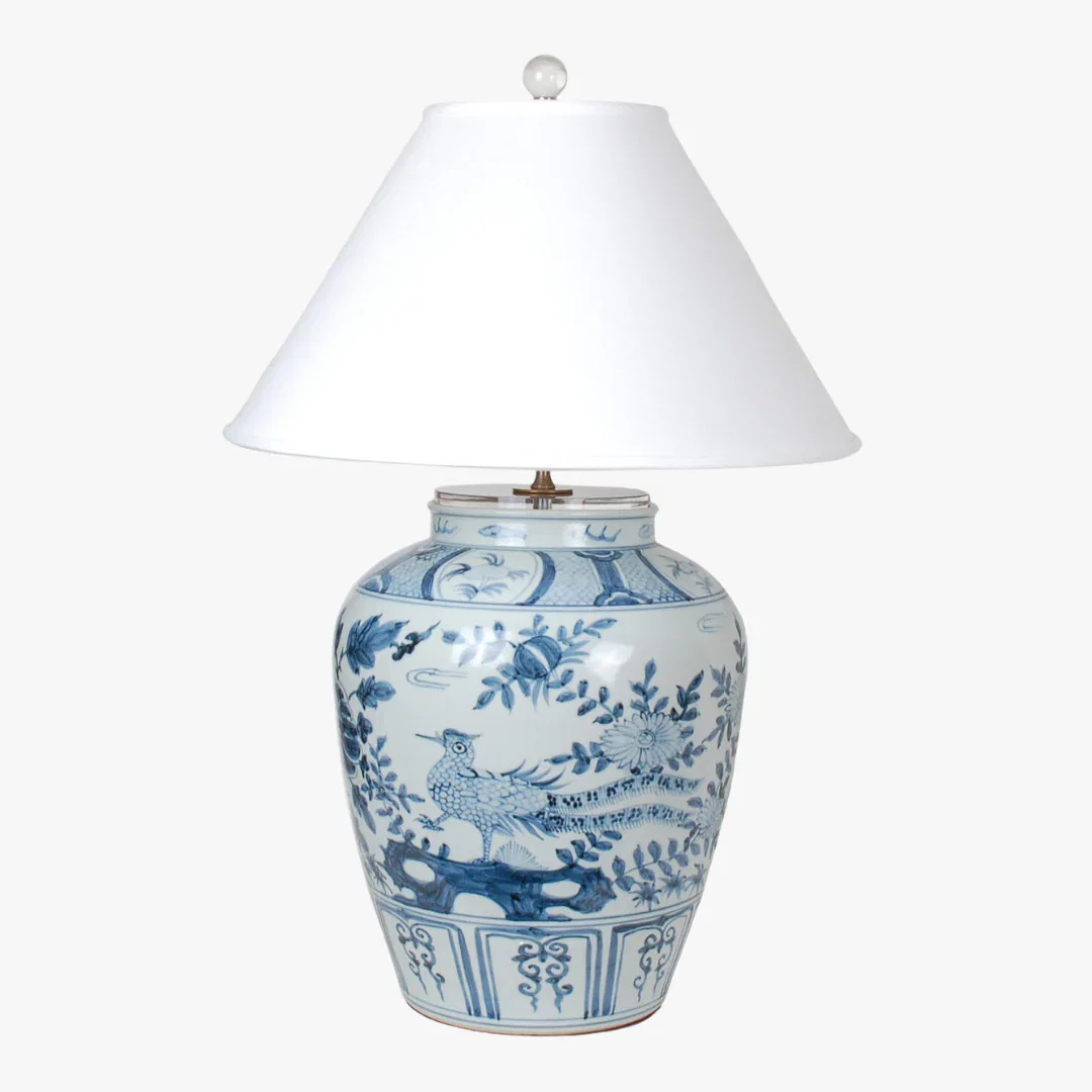 Image of Blue Bird and Flower Jar Lamp