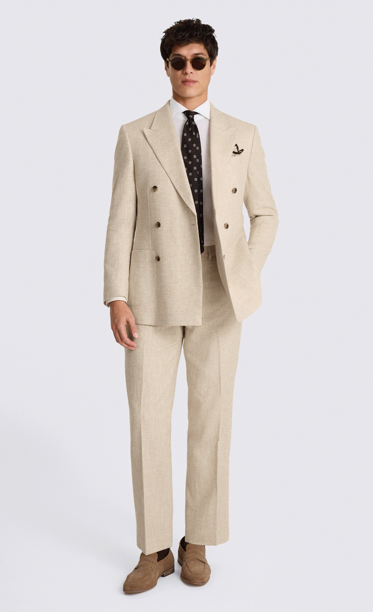 Relaxed Fit Ecru Twill Linen Cotton Suit