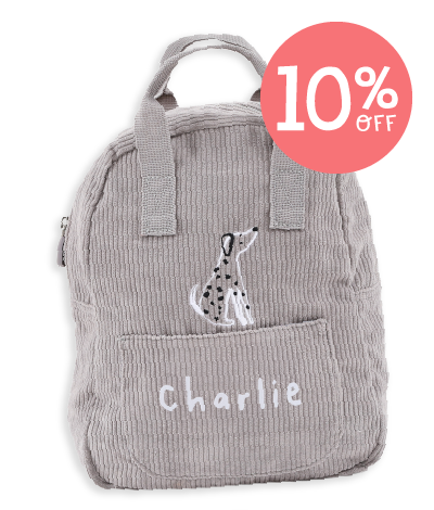 Personalised Grey Cord Cuddle Club Mini Backpack