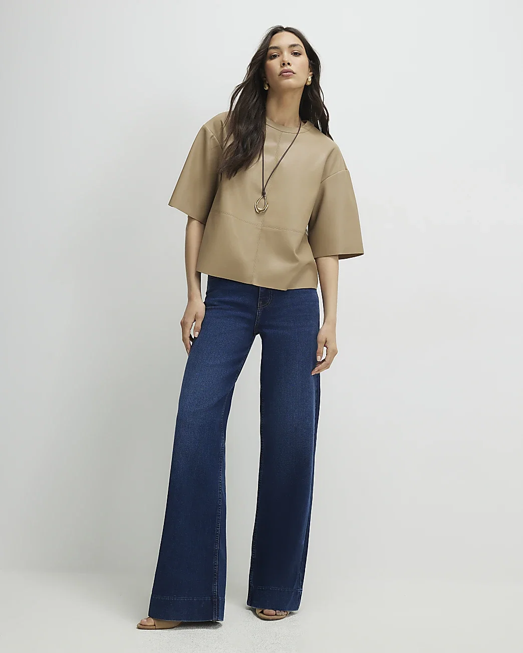 Womens Blue Stretch Wide Leg Jeans