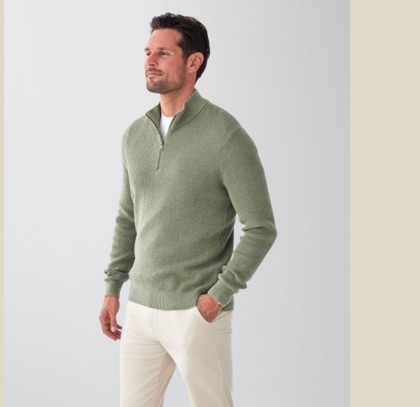 Cotton Waffle Half Zip