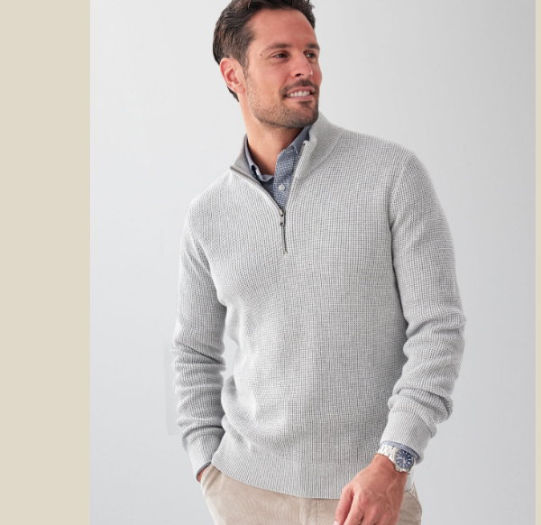 Cotton Waffle Half Zip