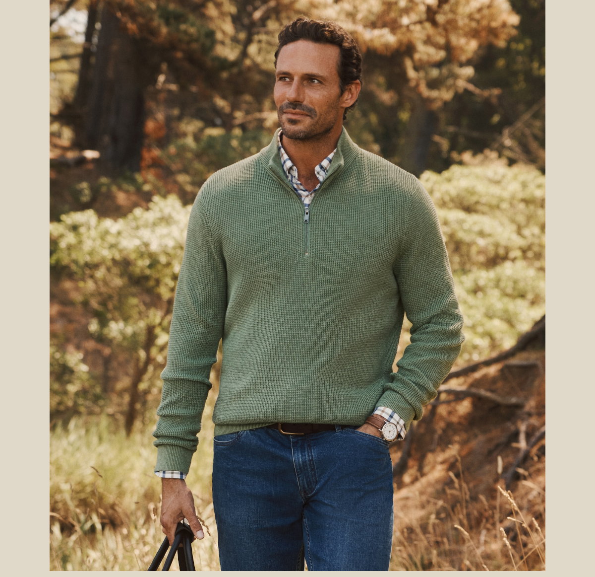 Cotton Waffle Half Zip