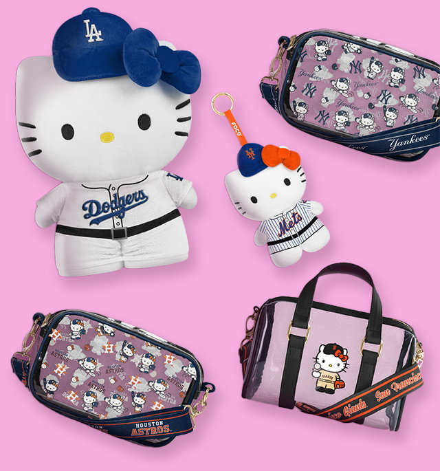 THE MLB SHOP | Hello Kitty ♡ MLB | Collection of FOCO Plush, Mascots, and Clear Bags.