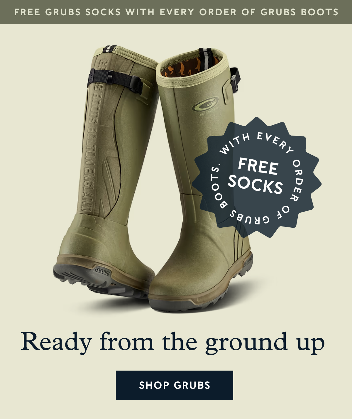 Ready from the ground up. Free socks with every order.