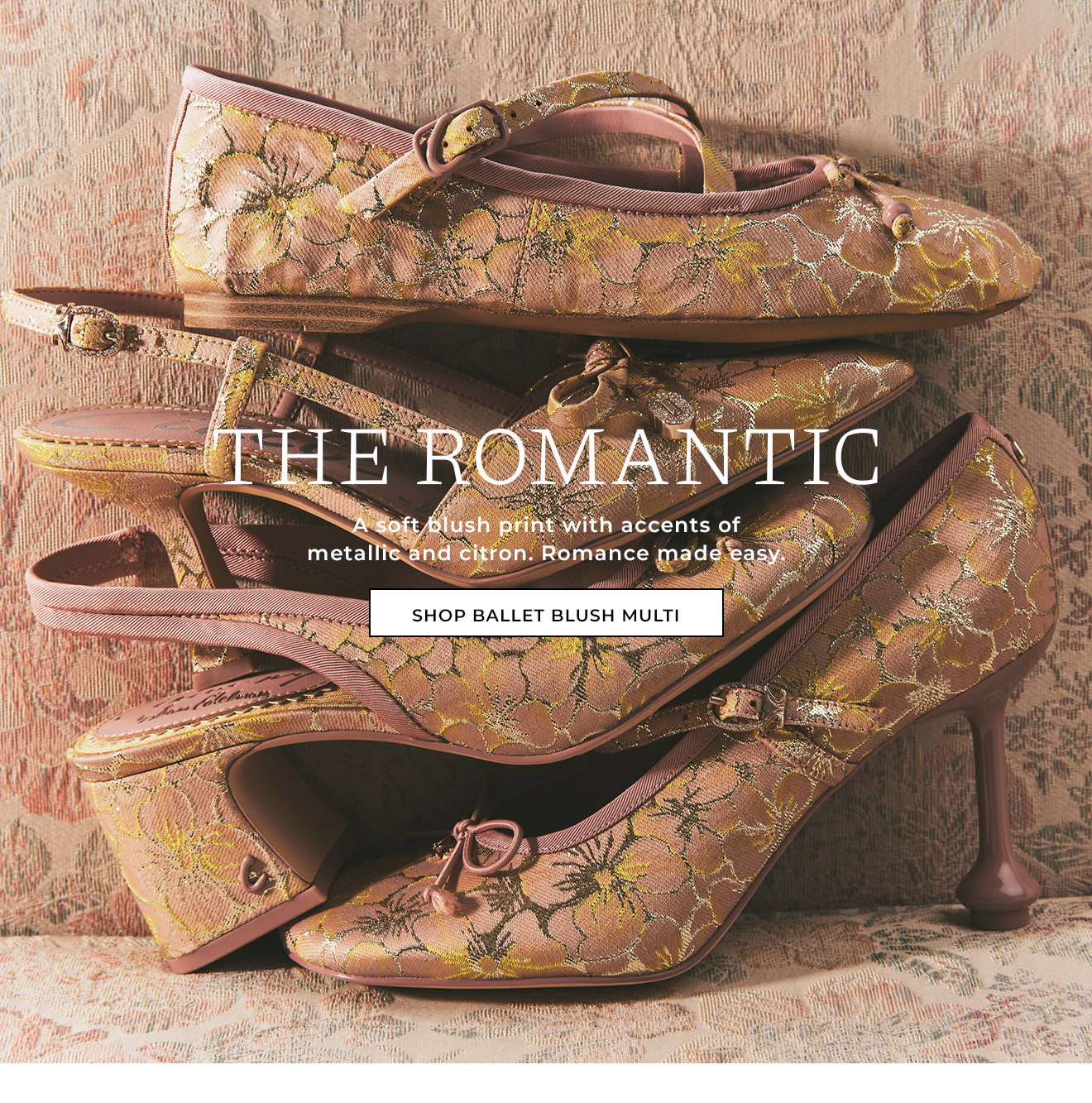 THE ROMANTIC |  A soft blush print with accents of metallic and citron. Romance made easy. | Shop Ballet Bush Multi