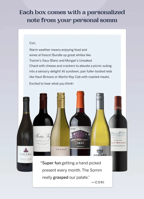 Picked by Wine.com - Each box comes with a personalized note from your personal somm