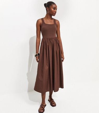 Dark Brown 2-In-1 Poplin Midi Dress