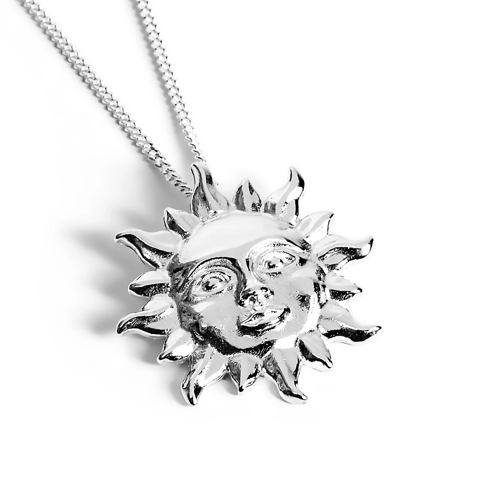 Image of 'Sun of May' Sun Face Necklace in Silver