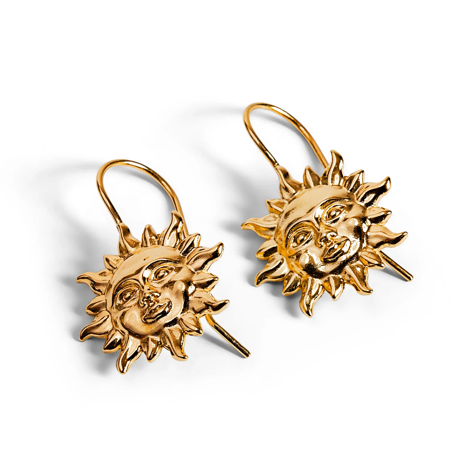 Image of 'Sun of May' Sun Face Hook Earrings in Silver with 24ct Gold