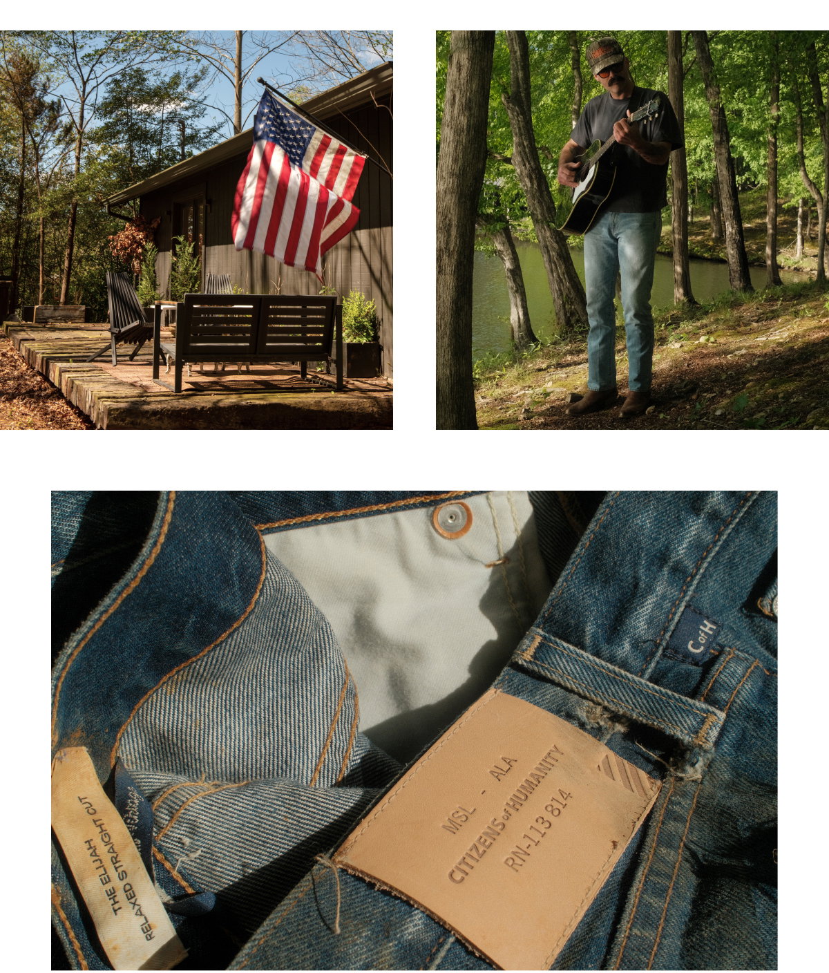 Collage of people wearing Billy Reid x Citizens of Humanity Jeans in a natural setting.