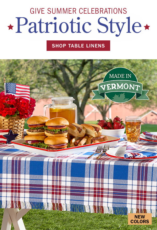 Give Summer Celebrations Patriotic Style. Shop Table Linens. Made in VT / New Colors. Mountain Weavers Hartland Plaid Weave Cotton Tablecloth