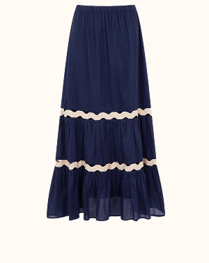 Ric Rac Tiered Maxi Skirt Blue