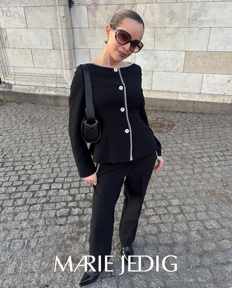 Square Neckline Tailored Jacket - Black