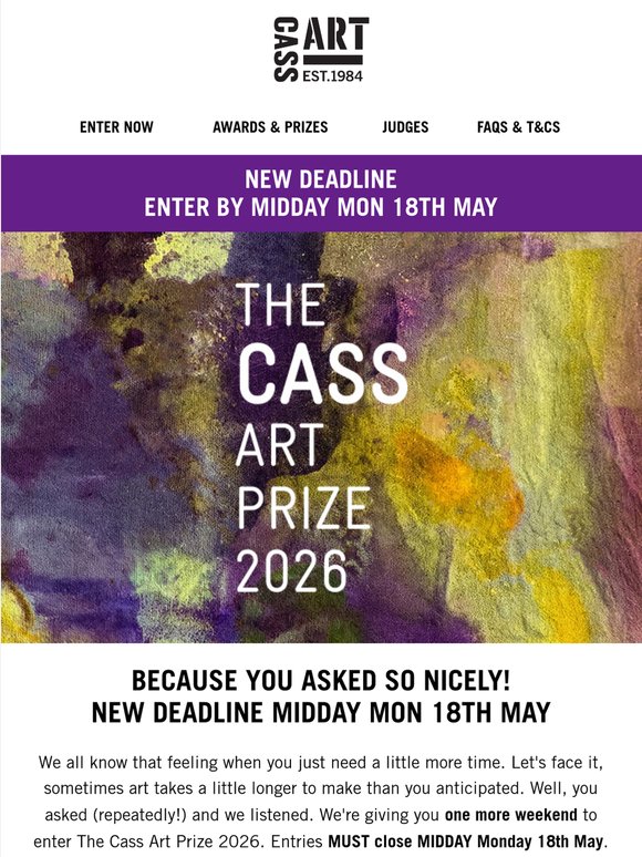 Because you asked so nicely - one more weekend to enter The Cass Art Prize 2026