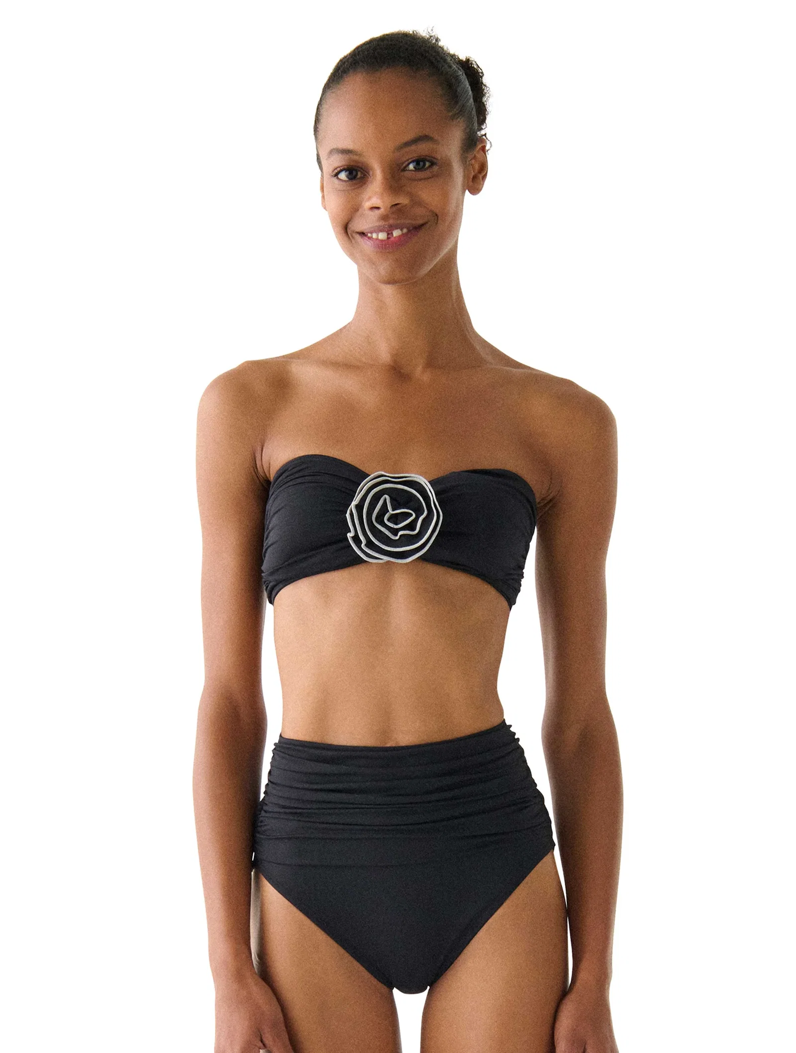 Image of kate spade new york Bandeau Shirred Bikini Top - Contrast Rosette Solids