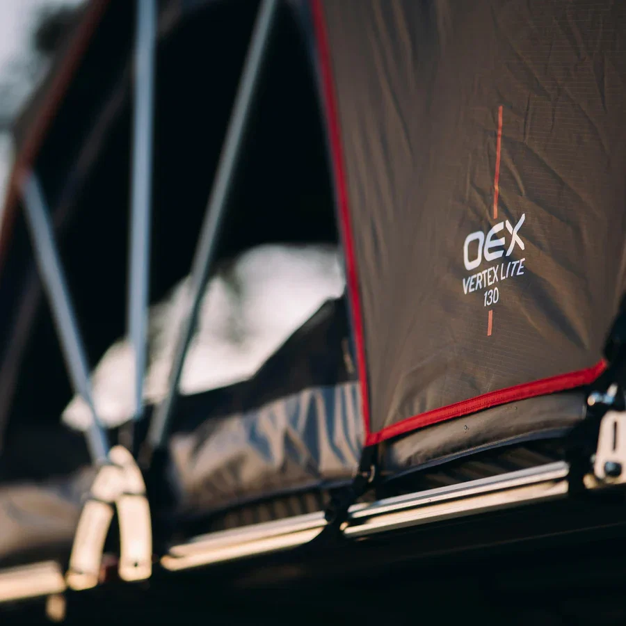 A detail shot of an OEX Vertex Lite 130 Roof Tent.