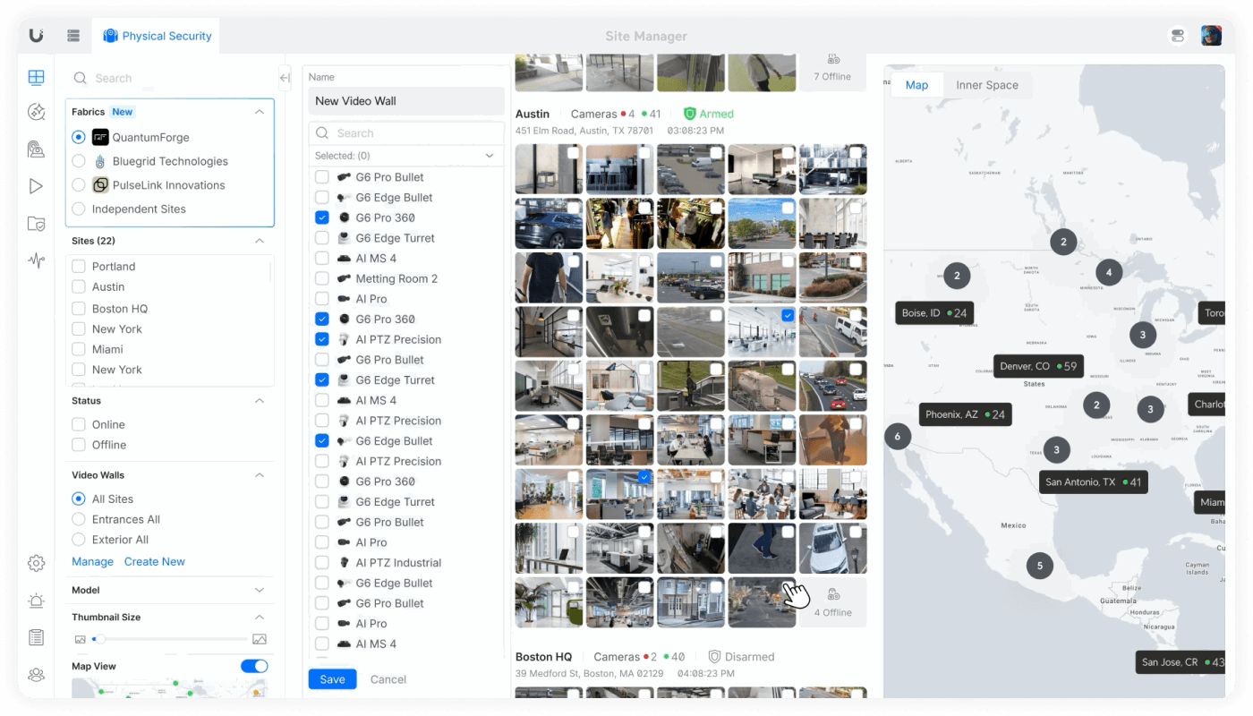  The Vantage point concept has been elevated with multi-site Video Walls now native in  Site Manager, bringing unified viewing of camera streams spanning geography.
