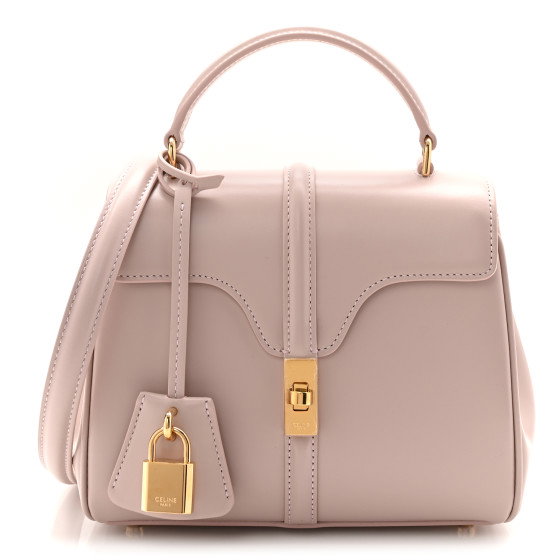 CELINE Satinated Calfskin Mini 16 Top Handle Bag Bleached Pink