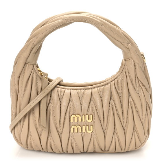 MIU MIU Nappa Matelasse Small Wander Hobo Sabbia