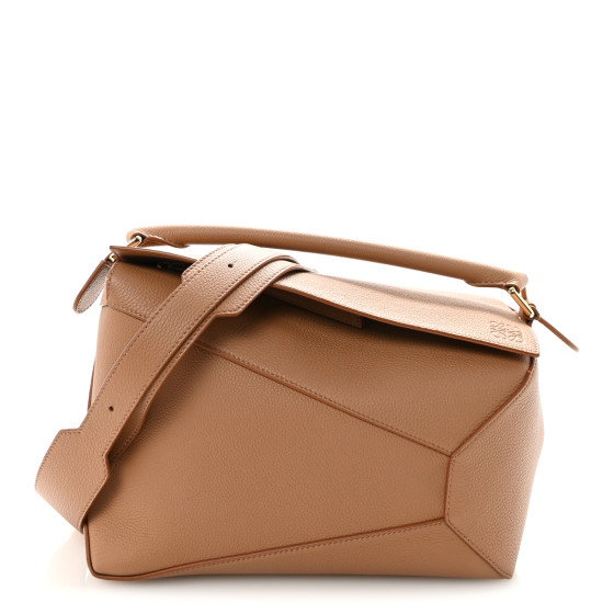 LOEWE Grained Calfskin Medium Puzzle Edge Bag Toffee