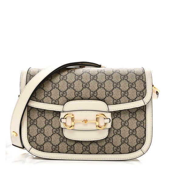 GUCCI GG Supreme Monogram Horsebit 1955 Shoulder Bag Beige Mystic White