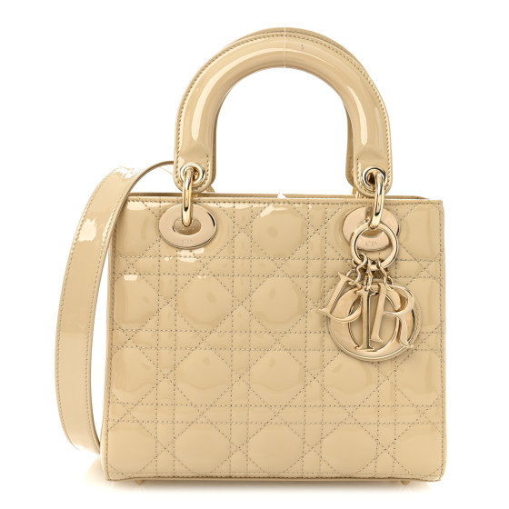 CHRISTIAN DIOR Patent Cannage Small Lady Dior Beige