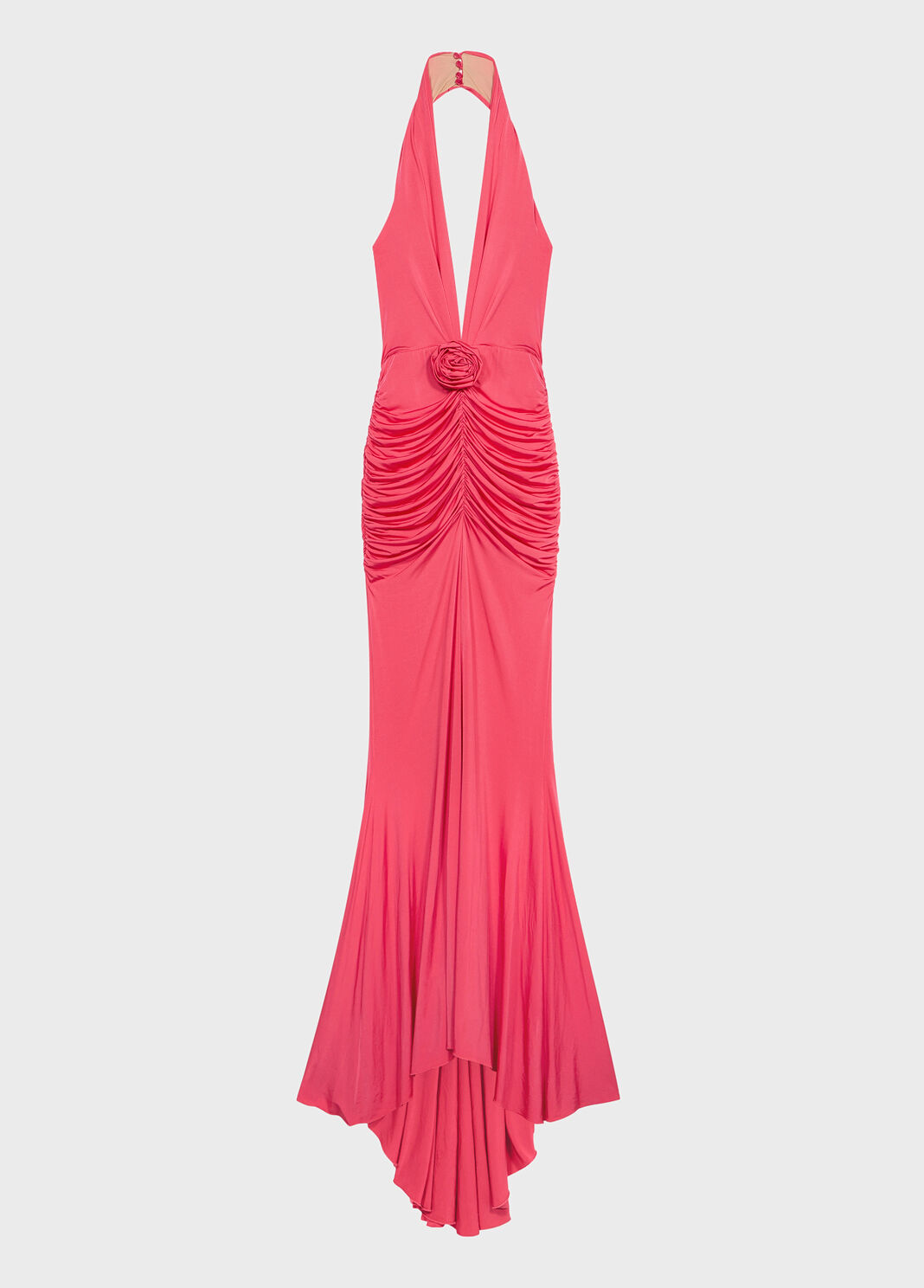 Long shiny jersey dress with rose