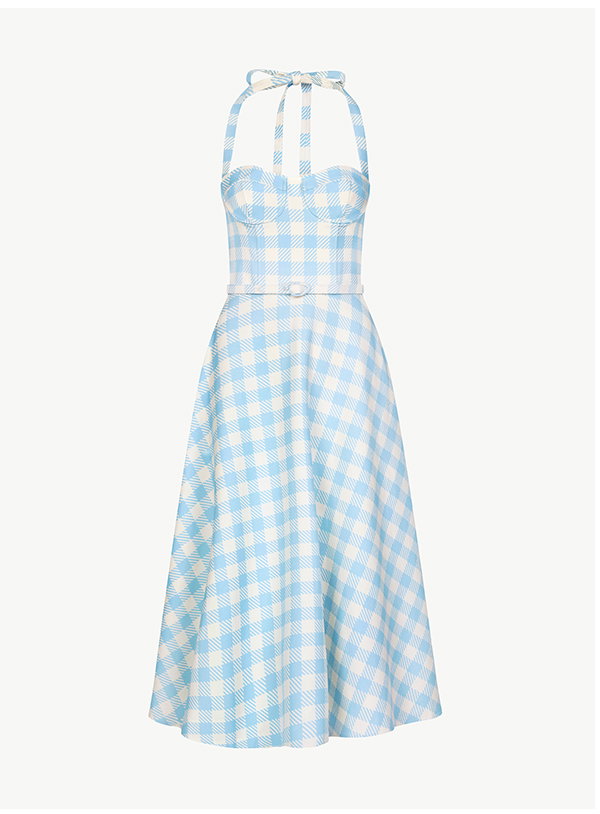 Gingham Bustier Wool-Blend Dress