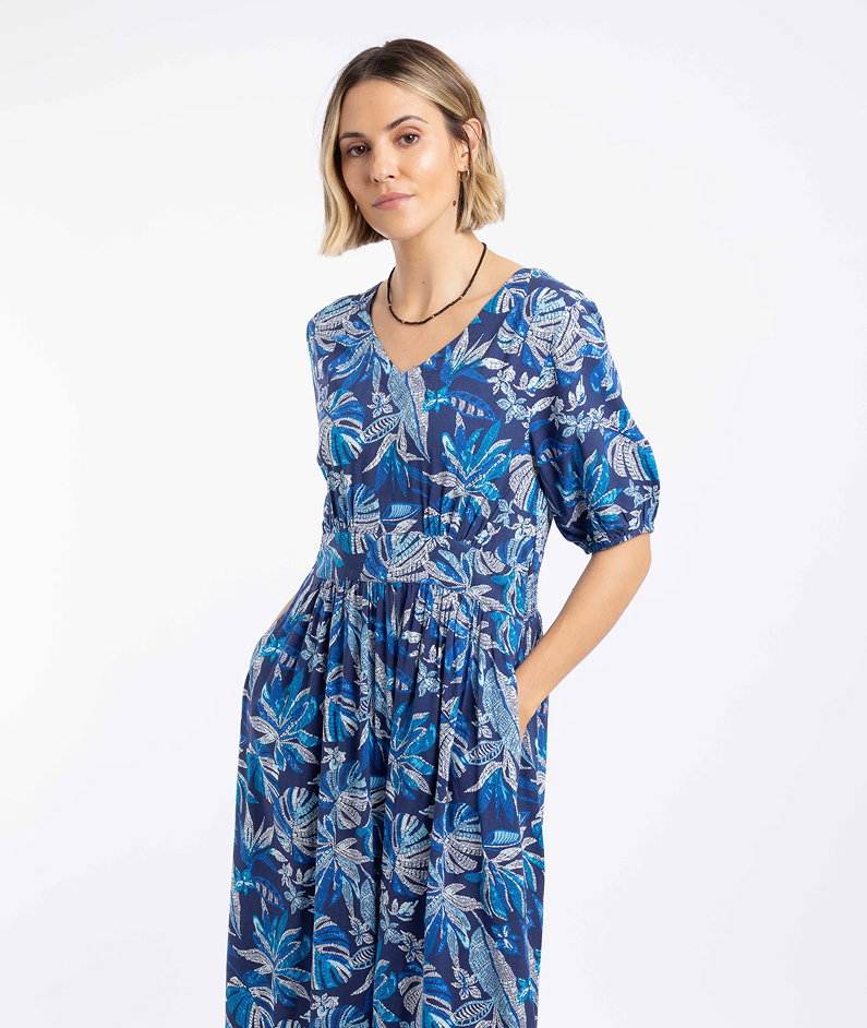 Dilsha Printed Midi Dress Blue Indigo