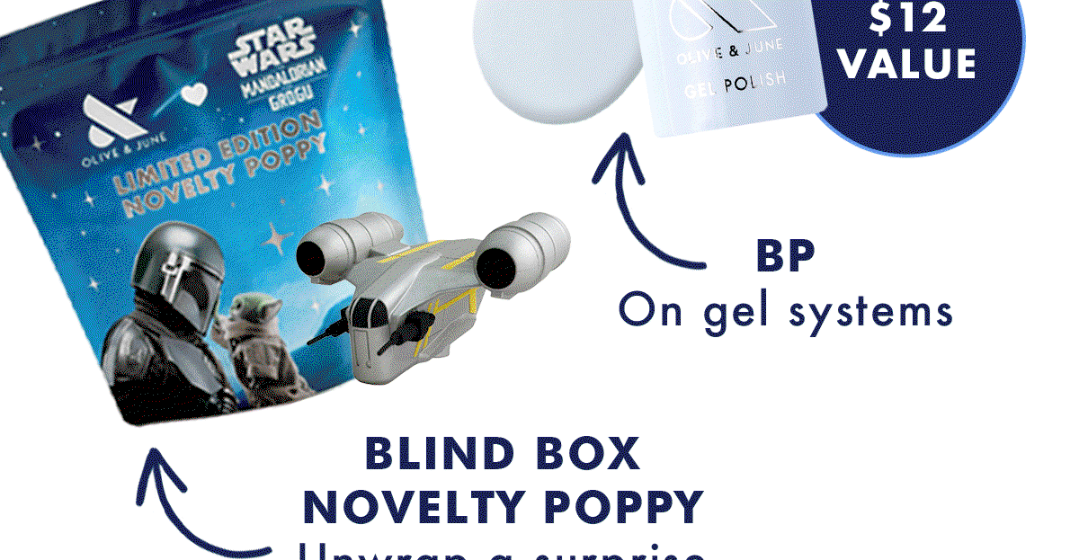 (IMAGE OF BLIND BOX NOVELTY POPPY, BP GEL POLISH AND SUBLIGHT SHIMMER ON POLISH SYSTEMS)BONUS FREE GIFTS! ONLY AVAILABLE IN THE SYSTEM! $10 VALUE: SUBLIGHT SHIMMER ON POLISH SYSTEMS | $12 VALUE: BP ON GEL SYSTEMS | BLIND BOX NOVELTY POPPY: UNWRAP A SURPRISE! | SHOP NOW