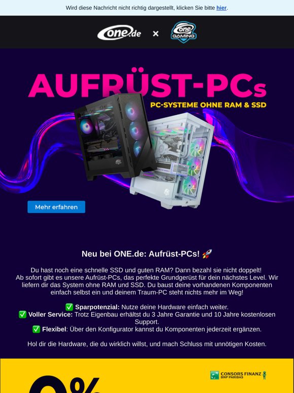Neu bei ONE.de: Aufrüst-PCs! 🚀