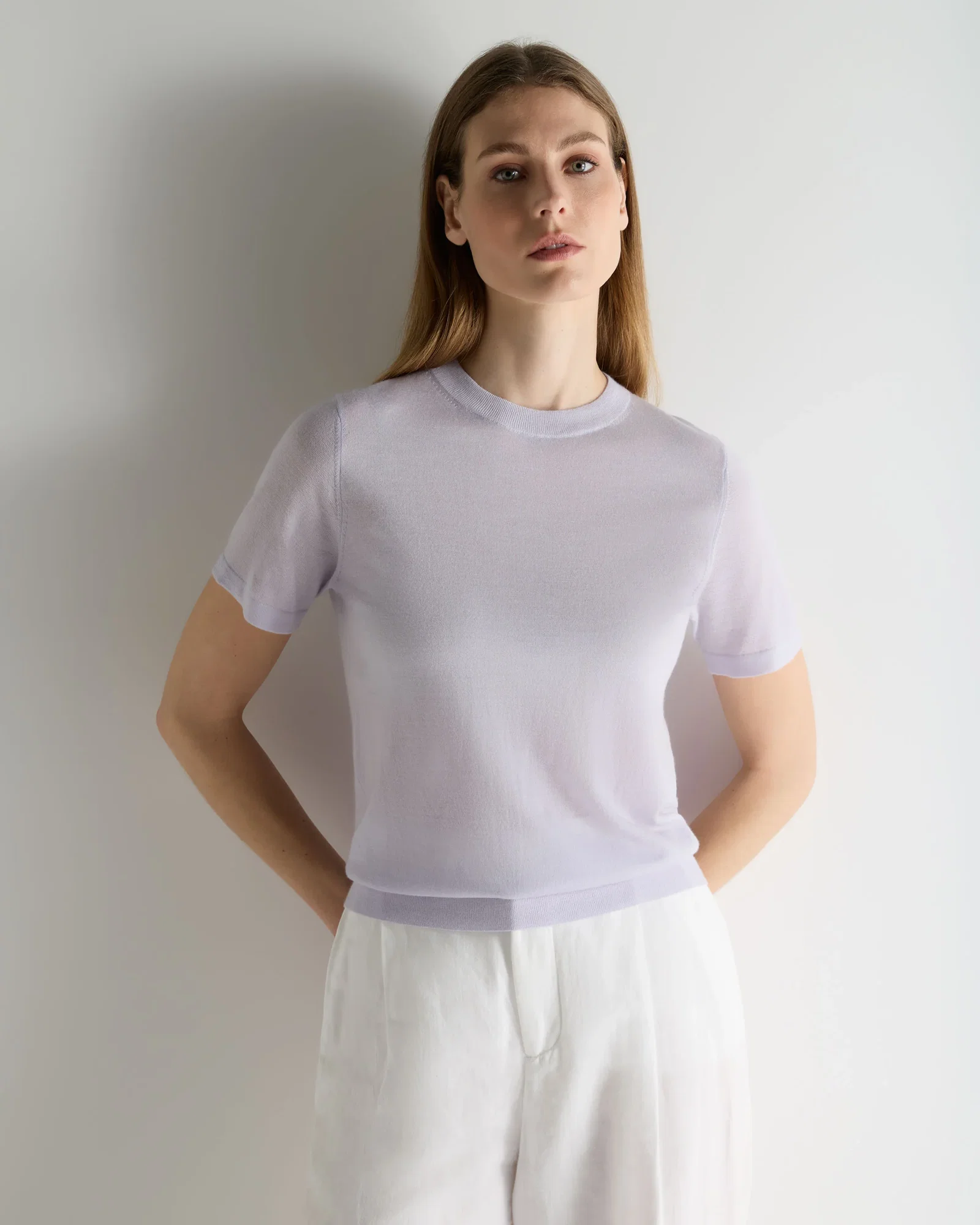 Image of Women's Isla Superfine Cashmere T-Shirt Lavender Purple