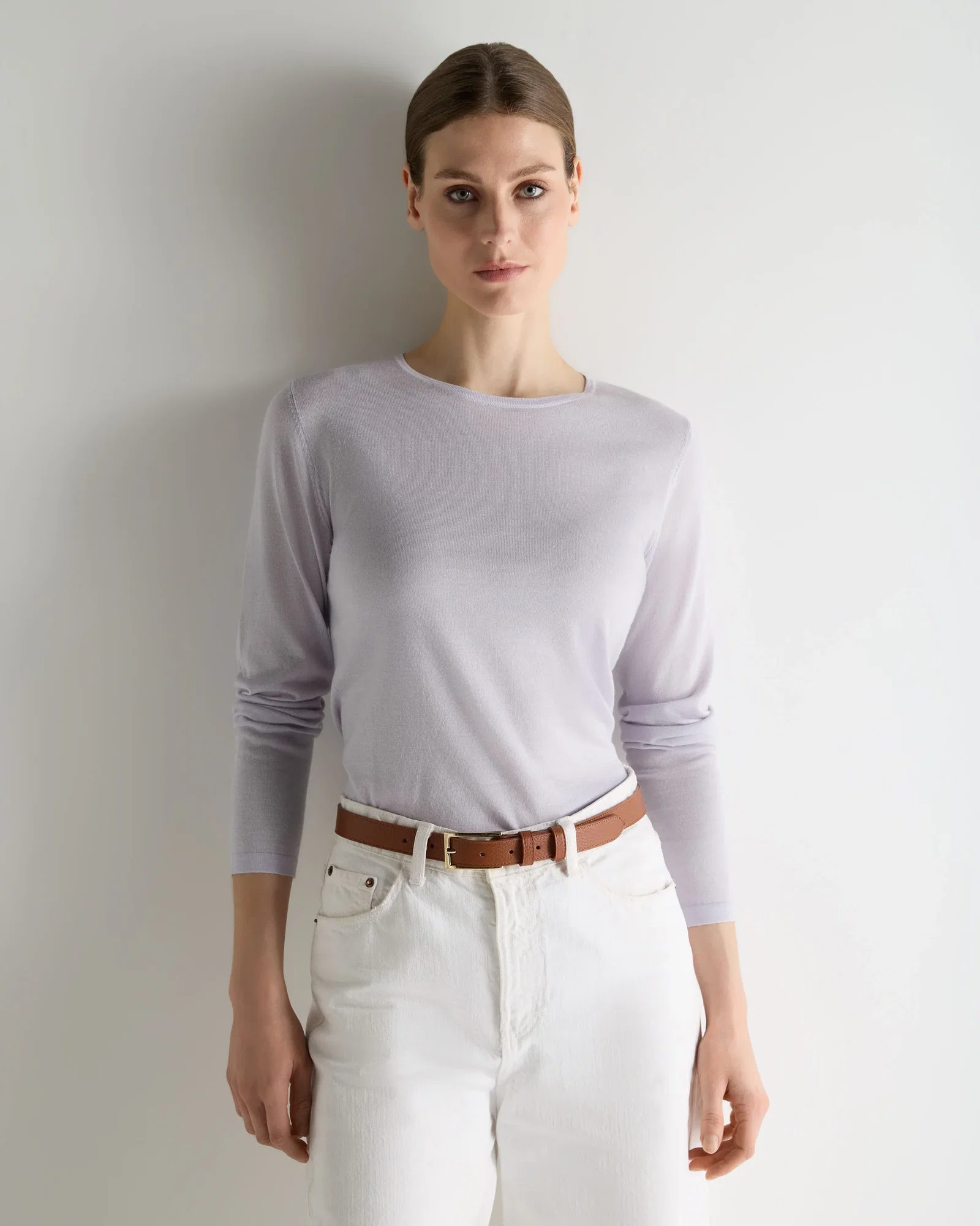Image of Women's Eden Superfine Cashmere Round Neck Top Lavender Purple