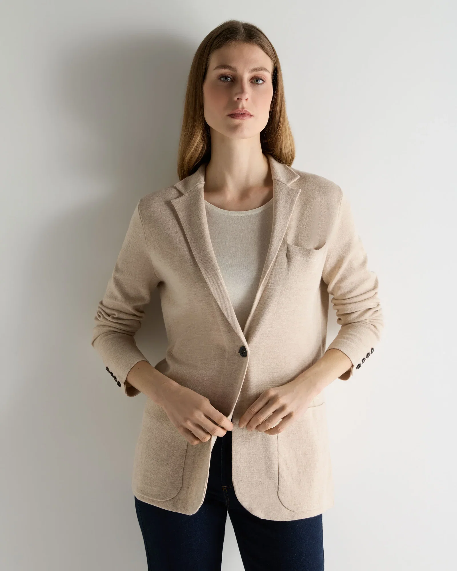 Image of Women's Superfine Cashmere Silk Blazer Sandstone Brown