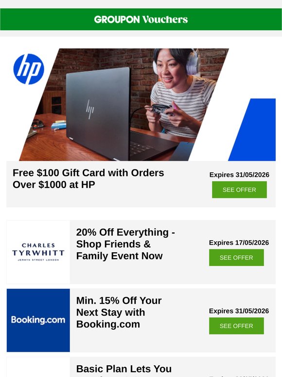 HP: $100 gift card + Kayo Sports for $30