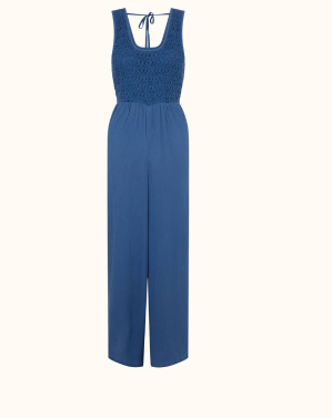 Sleeveless Crochet Jumpsuit Blue