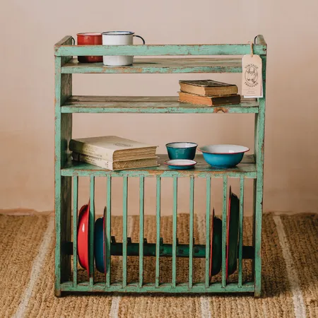 Vintage Rustic Aqua Blue Kitchen Wall Rack
