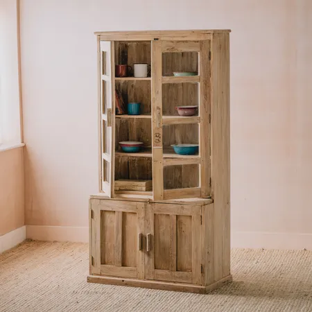 Vintage Large Teak Wood Display & Storage Cabinet