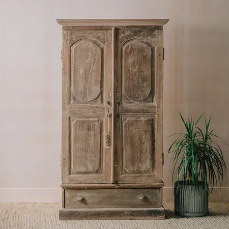 Vintage Golden Teak Wood Organisation Cabinet