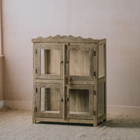 Vintage Low Teak Wood Glass Panelled Display Cabinet