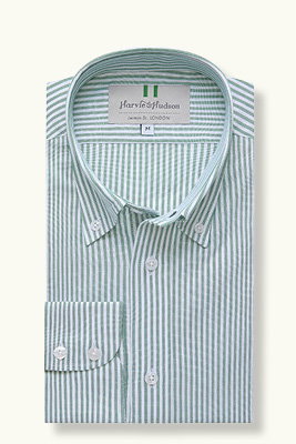 Green Stripe Cotton Oxford Button Down Shirt