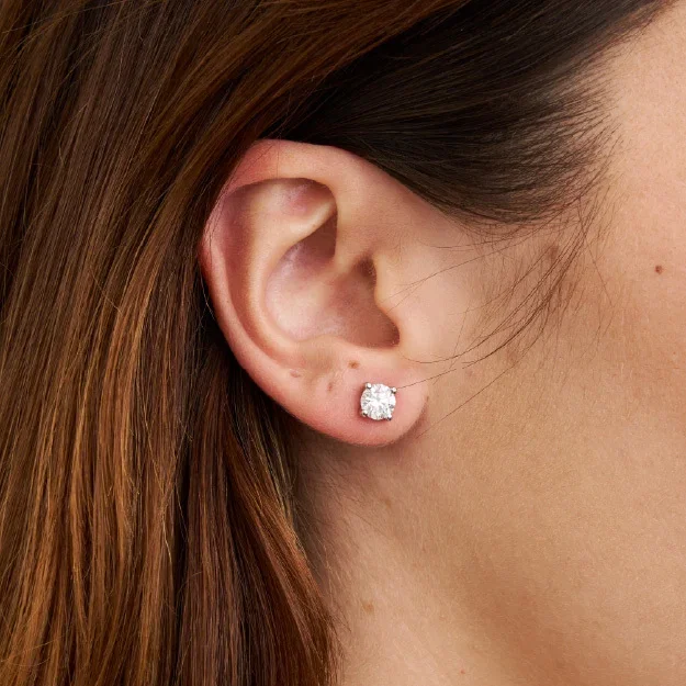 1.50ct tw Lab-Grown Diamond Solitaire Studs in Sterling Silver and Platinum