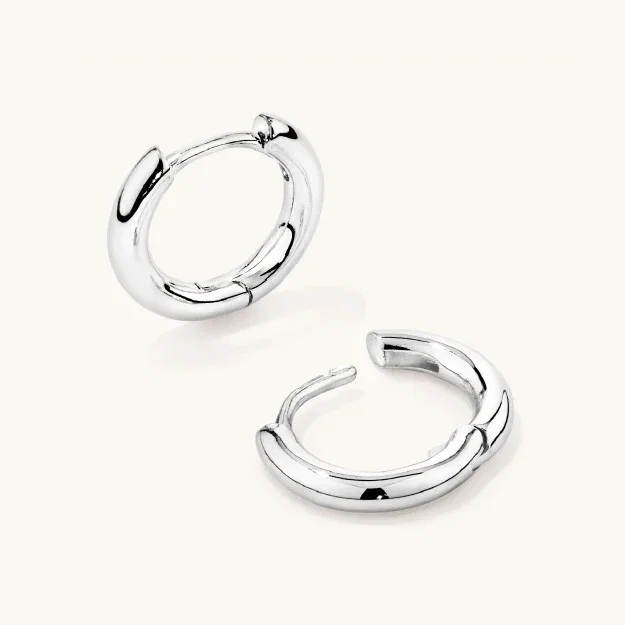 Round Huggie Earrings in Sterling Silver