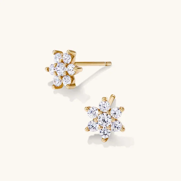 Cubic Zirconia Flower Studs in 9kt Yellow Bonded Gold