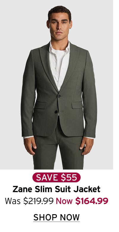 Moss green slim fit stretch suit jacket with notch lapel.