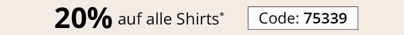 Werbebanner mit Text: 20% auf alle Shirts mit Code 75339